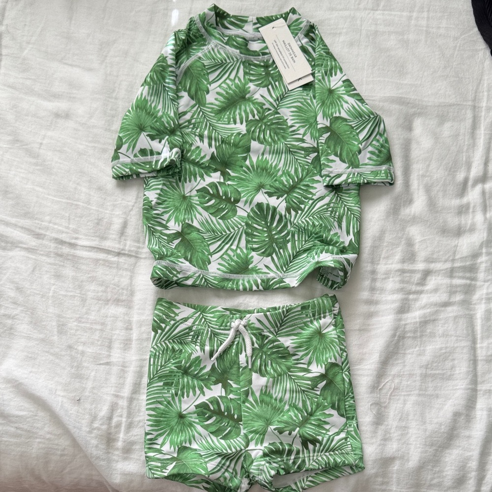 Janie and Jack Green Leaf Kids Swim Pajama Set